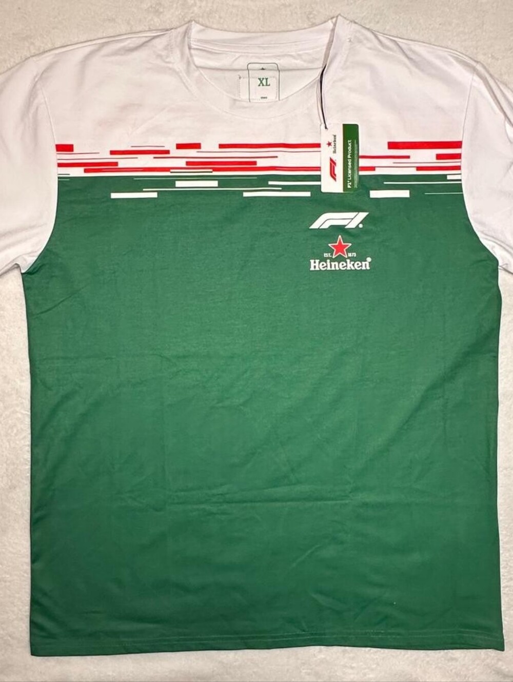 Men's Green and White F1 Short Sleeve Tee